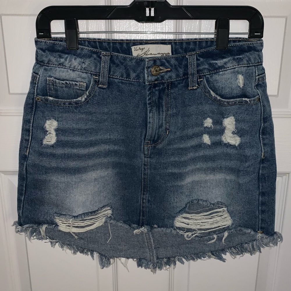 vintage havana frayed denim mini skirt | size 26
